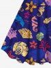 Robe de Plage Ligne A Ombrée Cheval D'Océan Coquille et Etoile de Mer Imprimés de Grande Taille - Bleu M