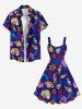 Robe de Plage Ligne A Ombrée Cheval D'Océan Coquille et Etoile de Mer Imprimés de Grande Taille - Bleu M