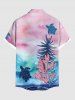 Plus Size Coral Plant Turtle Tie Dye Ombre Print Hawaii Sea Creatures Button Pocket Shirt For Men -  