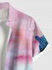 Plus Size Coral Plant Turtle Tie Dye Ombre Print Hawaii Sea Creatures Button Pocket Shirt For Men -  