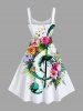 Robe Débardeur Trapèze Imprimé Feuilles et Fleurs Tropicales Grande Taille - Blanc 5X