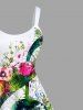 Robe Débardeur Trapèze Imprimé Feuilles et Fleurs Tropicales Grande Taille - Blanc 5X