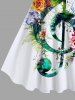 Robe Débardeur Trapèze Imprimé Feuilles et Fleurs Tropicales Grande Taille - Blanc 5X