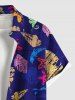 Plus Size Conch Seahorse Starfish Shell Paint Print Hawaii Ombre Button Pocket Shirt For Men -  