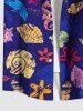 Plus Size Conch Seahorse Starfish Shell Paint Print Hawaii Ombre Button Pocket Shirt For Men -  
