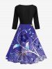 Curve Branch Floral Leaves Butterfly Paint Print Hawaii 50's Vintage Midi Dress -  