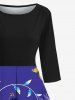 Curve Branch Floral Leaves Butterfly Paint Print Hawaii 50's Vintage Midi Dress -  