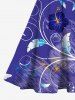 Curve Branch Floral Leaves Butterfly Paint Print Hawaii 50's Vintage Midi Dress -  