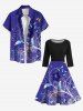 Curve Branch Floral Leaves Butterfly Paint Print Hawaii 50's Vintage Midi Dress -  