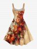 Plus Size Maple Leaf Butterfly Newspaper Print Hawaii Tank Dress -  