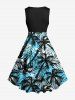 Robe Hawaiien Feuille Tropicale et Arbre de Noix de Coco Imprimés de Grande Taille - Noir 5X