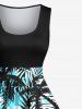 Robe Hawaiien Feuille Tropicale et Arbre de Noix de Coco Imprimés de Grande Taille - Noir 5X