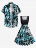 Robe Hawaiien Feuille Tropicale et Arbre de Noix de Coco Imprimés de Grande Taille - Noir 5X