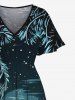 Plus Size Coconut Tree Moon Star Seascape Mountain Print Split Hawaii Midi Dress -  