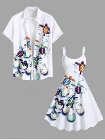 Turtle Eggs Print Plus Size Matching Hawaii Sea Creatures Beach Outfit For Couples - WHITE