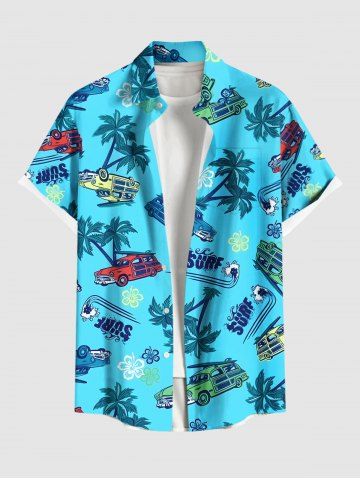 Chemise Imprimé Cocotier Floral Grande Taille avec Poche à Boutons pour Homme