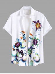 Plus Size Turtle Eggs Beach Print Hawaii Sea Creatures Button Pocket Shirt For Men -  