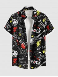 Plus Size Letters Guitar Lightning Earphones Print Hawaii Music Rock Button Pocket Shirt For Men -  