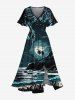 Coconut Tree Moon Star Seascape Mountain Print Plus Size Matching Hawaii Beach Outfit For Couples -  