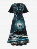 Coconut Tree Moon Star Seascape Mountain Print Plus Size Matching Hawaii Beach Outfit For Couples -  