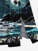 Coconut Tree Moon Star Seascape Mountain Print Plus Size Matching Hawaii Beach Outfit For Couples -  