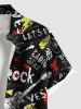 Plus Size Letters Guitar Lightning Earphones Print Hawaii Music Rock Button Pocket Shirt For Men -  