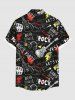 Plus Size Letters Guitar Lightning Earphones Print Hawaii Music Rock Button Pocket Shirt For Men -  