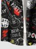 Plus Size Letters Guitar Lightning Earphones Print Hawaii Music Rock Button Pocket Shirt For Men -  