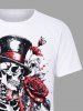 Plus Size Skull Skeleton Hat Rose Flower Leaf Print Valentines T-shirt For Men -  