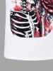Plus Size Skull Skeleton Hat Rose Flower Leaf Print Valentines T-shirt For Men -  
