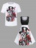 Plus Size Skull Skeleton Hat Rose Flower Leaf Print Valentines Vintage Swing A Line Dress -  