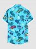 Plus Size Coconut Tree Car Floral Letters Print Hawaii Button Pocket Shirt For Men -  