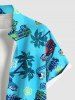 Plus Size Coconut Tree Car Floral Letters Print Hawaii Button Pocket Shirt For Men -  