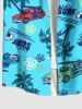 Plus Size Coconut Tree Car Floral Letters Print Hawaii Button Pocket Shirt For Men -  