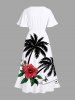 Plus Size Coconut Tree Floral Leaves Butterfly Print Hawaii Split Pocket A Line Midi Dress -  