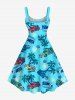 Plus Size Coconut Tree Car Floral Letters Print Hawaii A Line Tank Dress -  