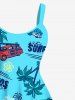 Plus Size Coconut Tree Car Floral Letters Print Hawaii A Line Tank Dress -  