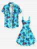 Plus Size Coconut Tree Car Floral Letters Print Hawaii A Line Tank Dress -  