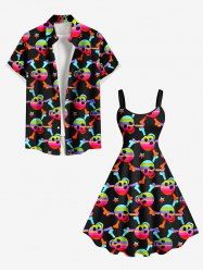 Costume de Plage Grande Taille Imprimé Crâne et Os Coloré - Noir 