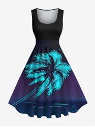Plus Size Coconut Tree Star Print Hawaii 1950s Vintage Dress -  