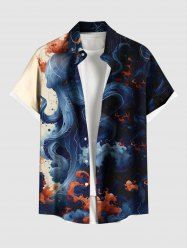 Plus Size Octopus Sea Waves Print Buttons Pocket Hawaii Shirt For Men -  