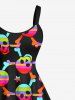 Costume de Plage Grande Taille Imprimé Crâne et Os Coloré - Noir 