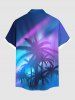 Plus Size Coconut Tree Ombre Light Beam Print Buttons Pocket Hawaii Shirt For Men -  