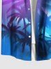 Plus Size Coconut Tree Ombre Light Beam Print Buttons Pocket Hawaii Shirt For Men -  