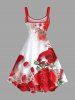 Plus Size Rose Flower Leaf Petal Print Valentines Hawaii Ombre A Line Tank Dress -  