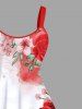 Plus Size Rose Flower Leaf Petal Print Valentines Hawaii Ombre A Line Tank Dress -  