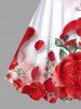 Plus Size Rose Flower Leaf Petal Print Valentines Hawaii Ombre A Line Tank Dress -  
