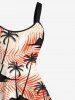Robe Débardeur Hawaïen Ligne A Feuille Tropicale et Arbre de Noix de Coco Imprimés de Grande Taille - Rouge 3X