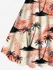 Robe Débardeur Hawaïen Ligne A Feuille Tropicale et Arbre de Noix de Coco Imprimés de Grande Taille - Rouge 3X