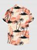Plus Size Coconut Tree Tropical Leaves Print Hawaii Button Pocket Shirt For Men -  